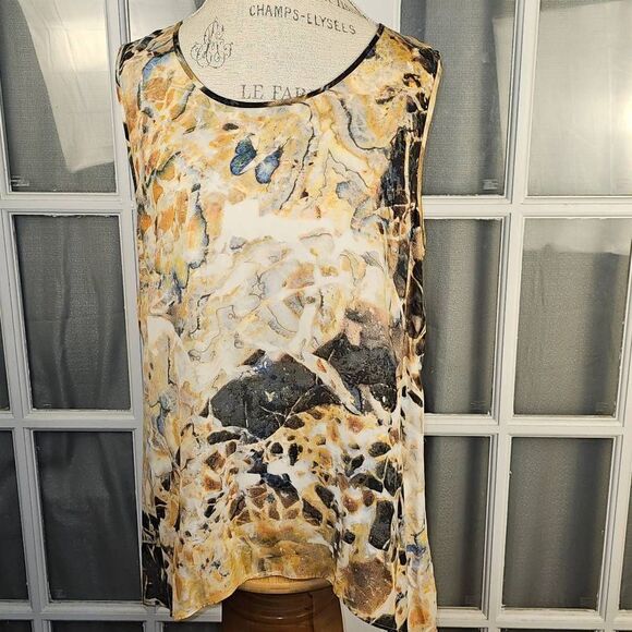 Lafayette 148 New York Womens Abstract Silk‎ Sleeveless Shirt Tank Top Blouse 14 - Picture 1 of 5